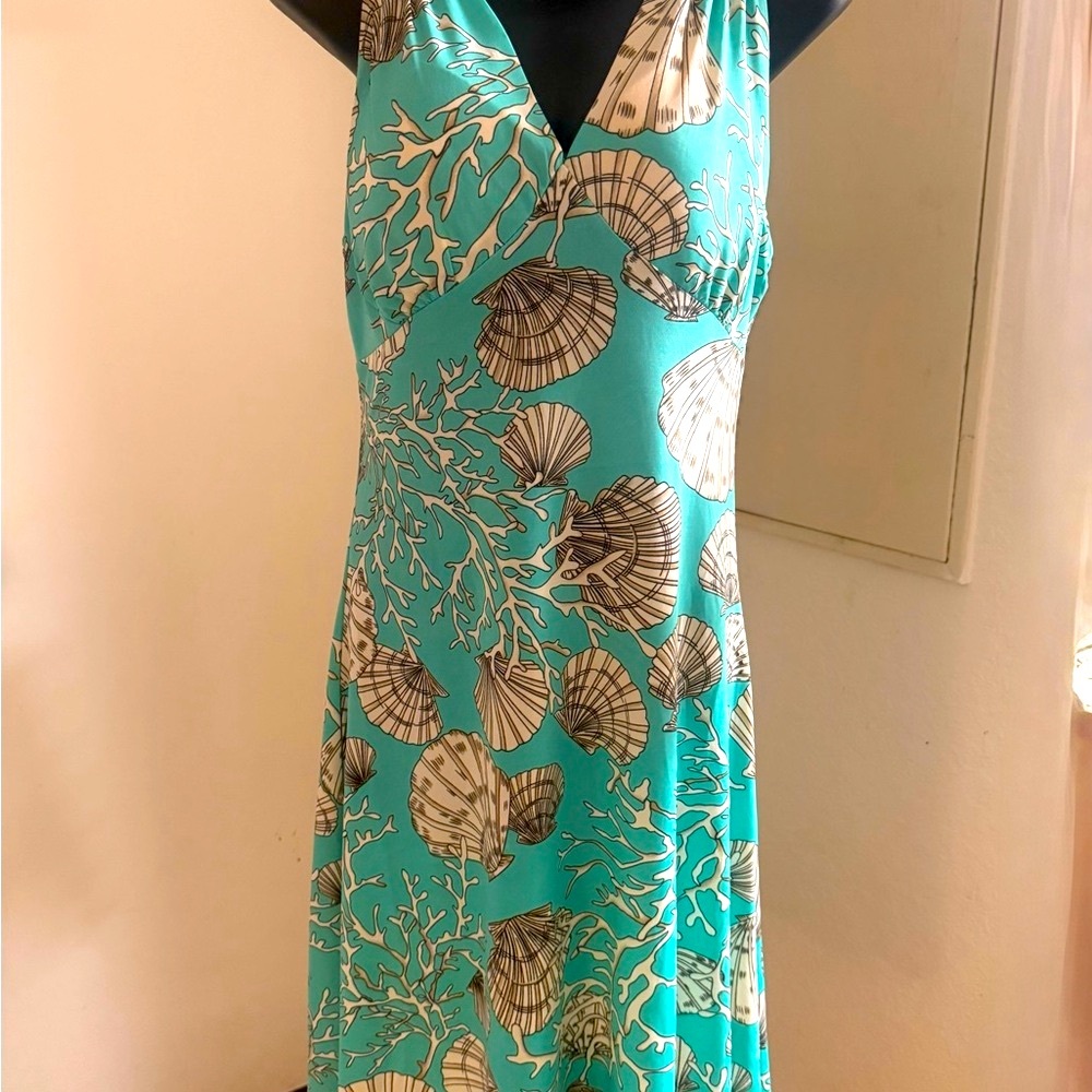JM Collection Turquoise and Beige Patterned Dress